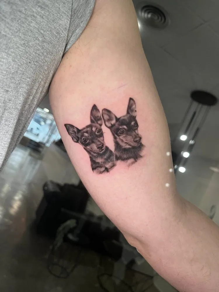 Tatuaje realista de dos perros pinscher